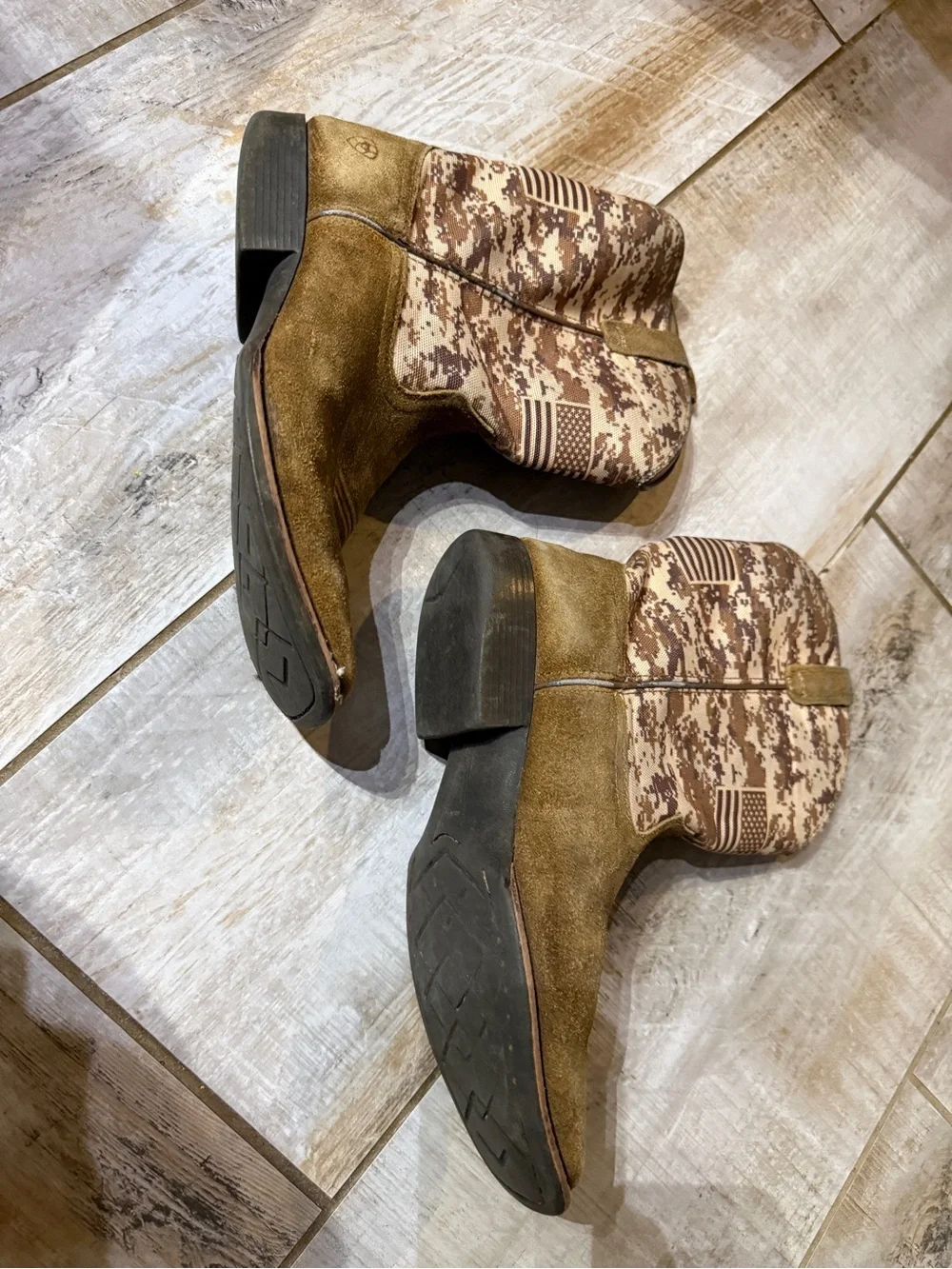 Arita Patriot Antique Camo Square Toe Pull On Cowboy Boots